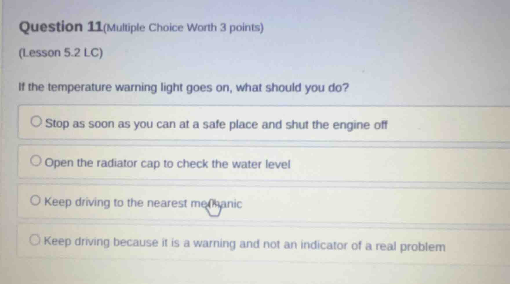 question 11(multiple choice worth 3 points) (lesson 5.2 lc) if the temp…