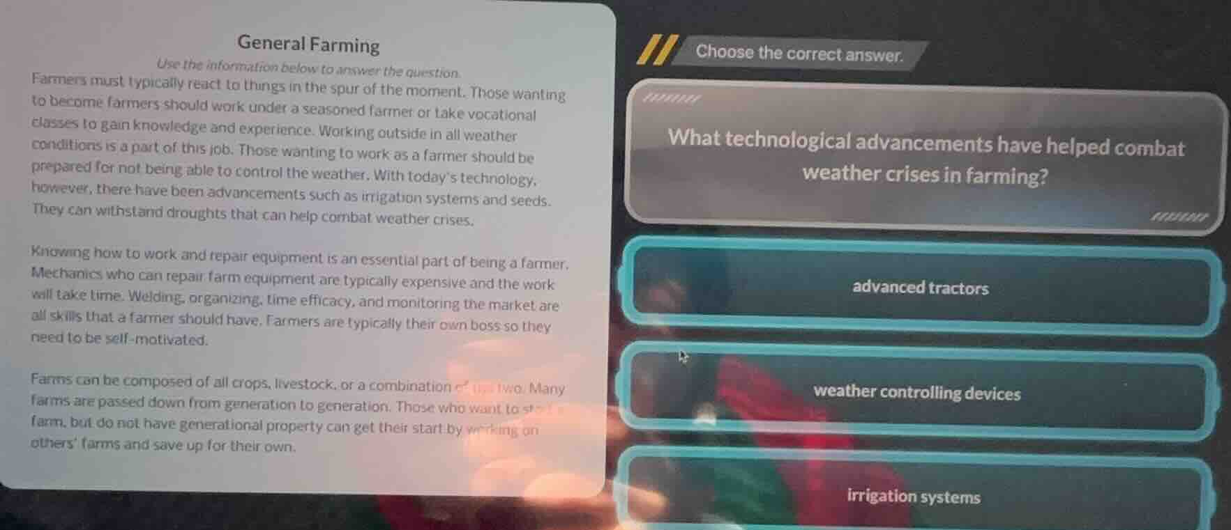 general farming use the information below to answer the question. farme…