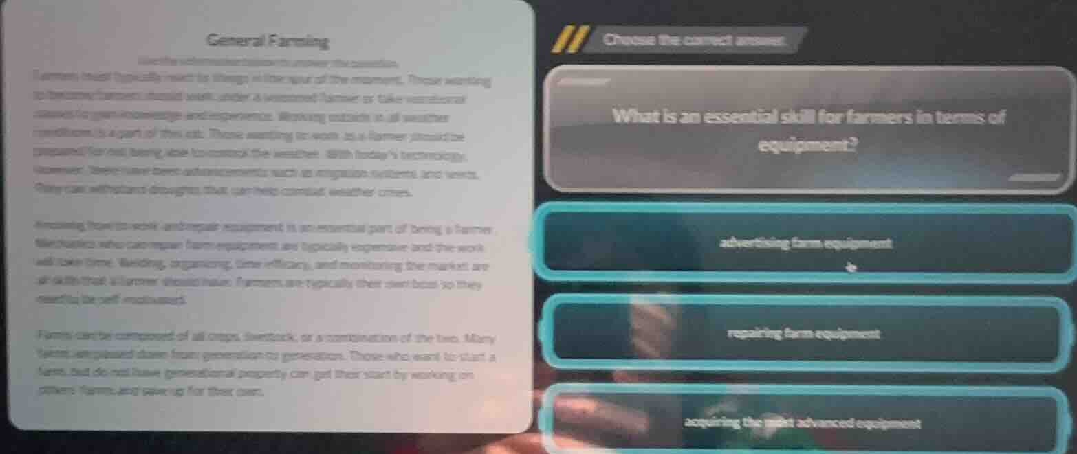 general farming use the information above to answer the question. farme…