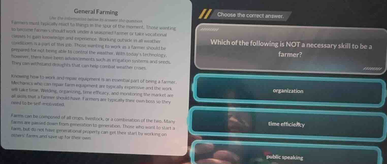 general farming use the information below to answer the question. farme…