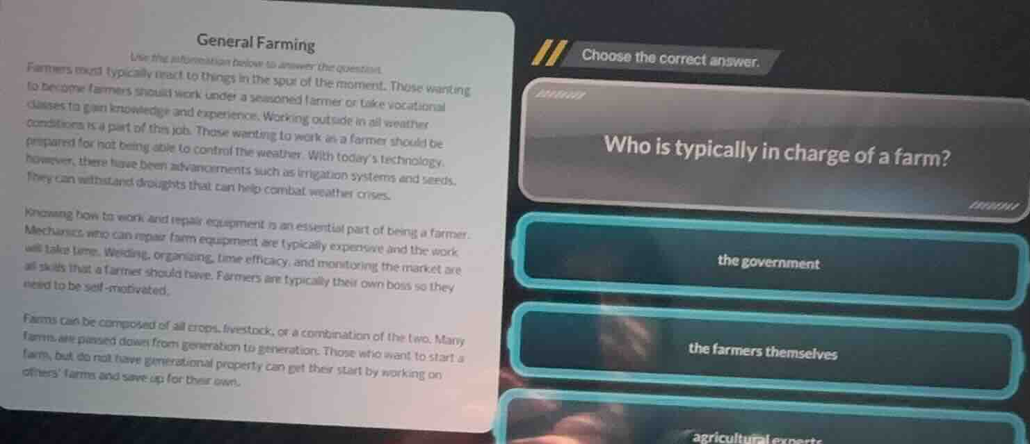 general farming use the information below to answer the question. farme…