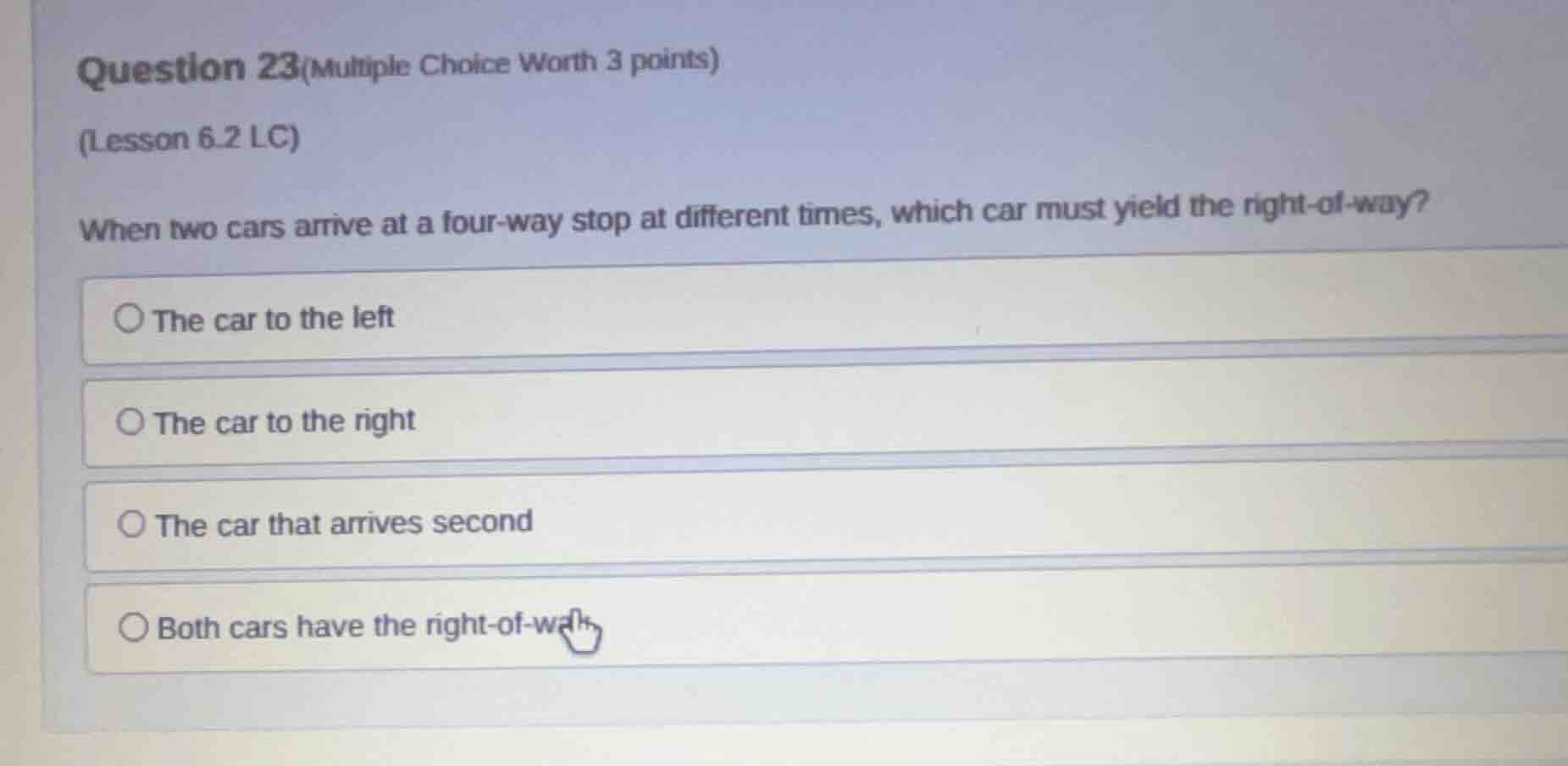 question 23(multiple choice worth 3 points) (lesson 6.2 lc) when two ca…