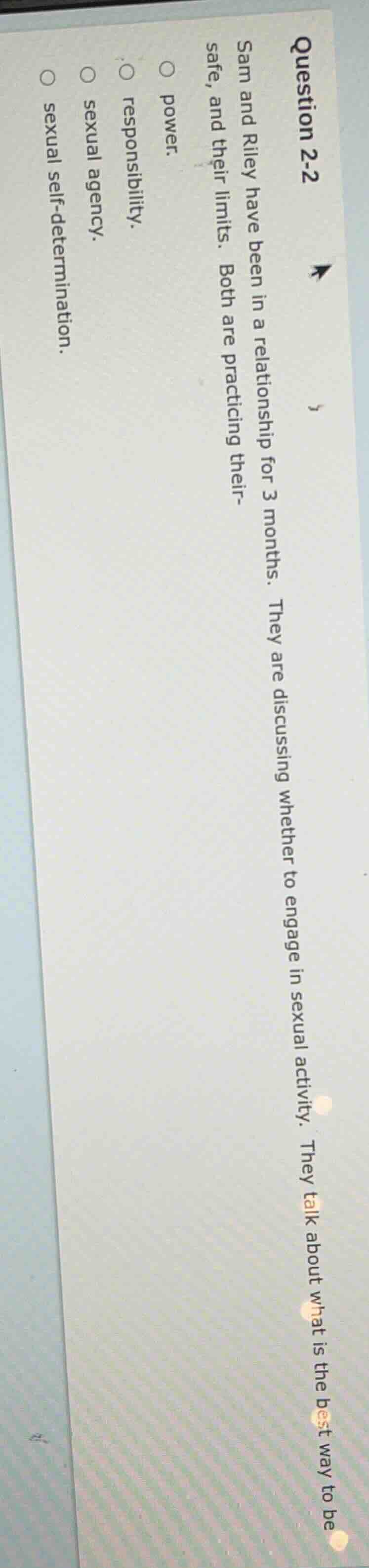 question 2-2 sam and riley have been in a relationship for 3 months. th…