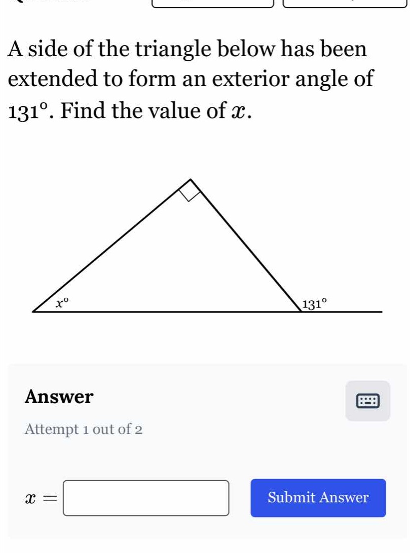 a side of the triangle below has been extended to form an exterior angl…