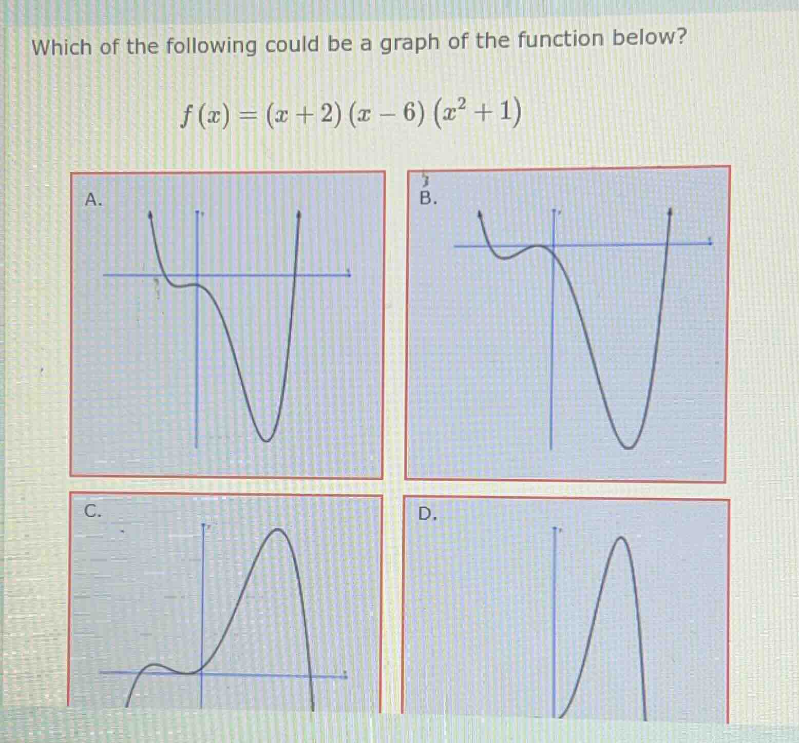which of the following could be a graph of the function below? $f(x) = …