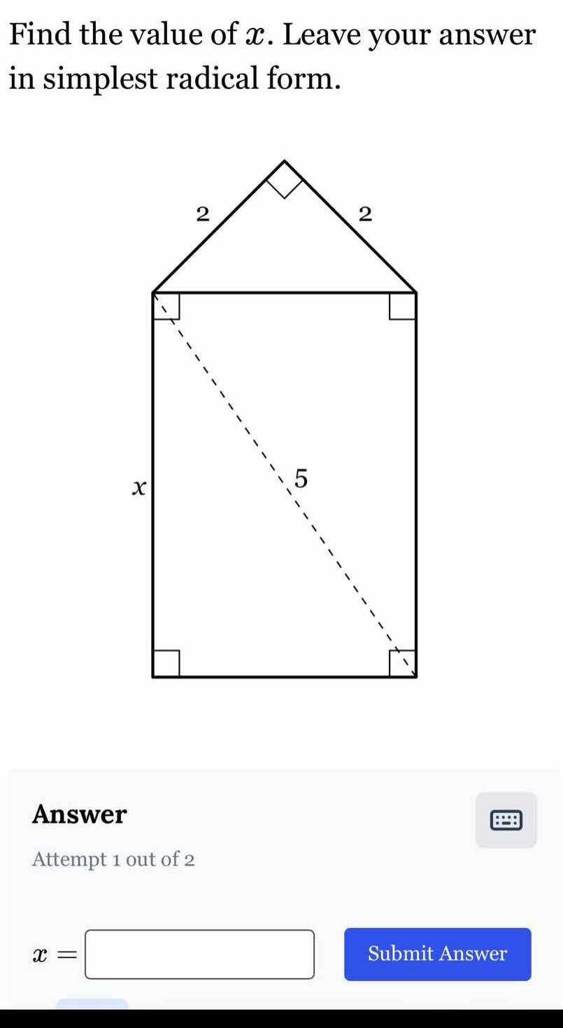 find the value of $x$. leave your answer in simplest radical form. (ima…