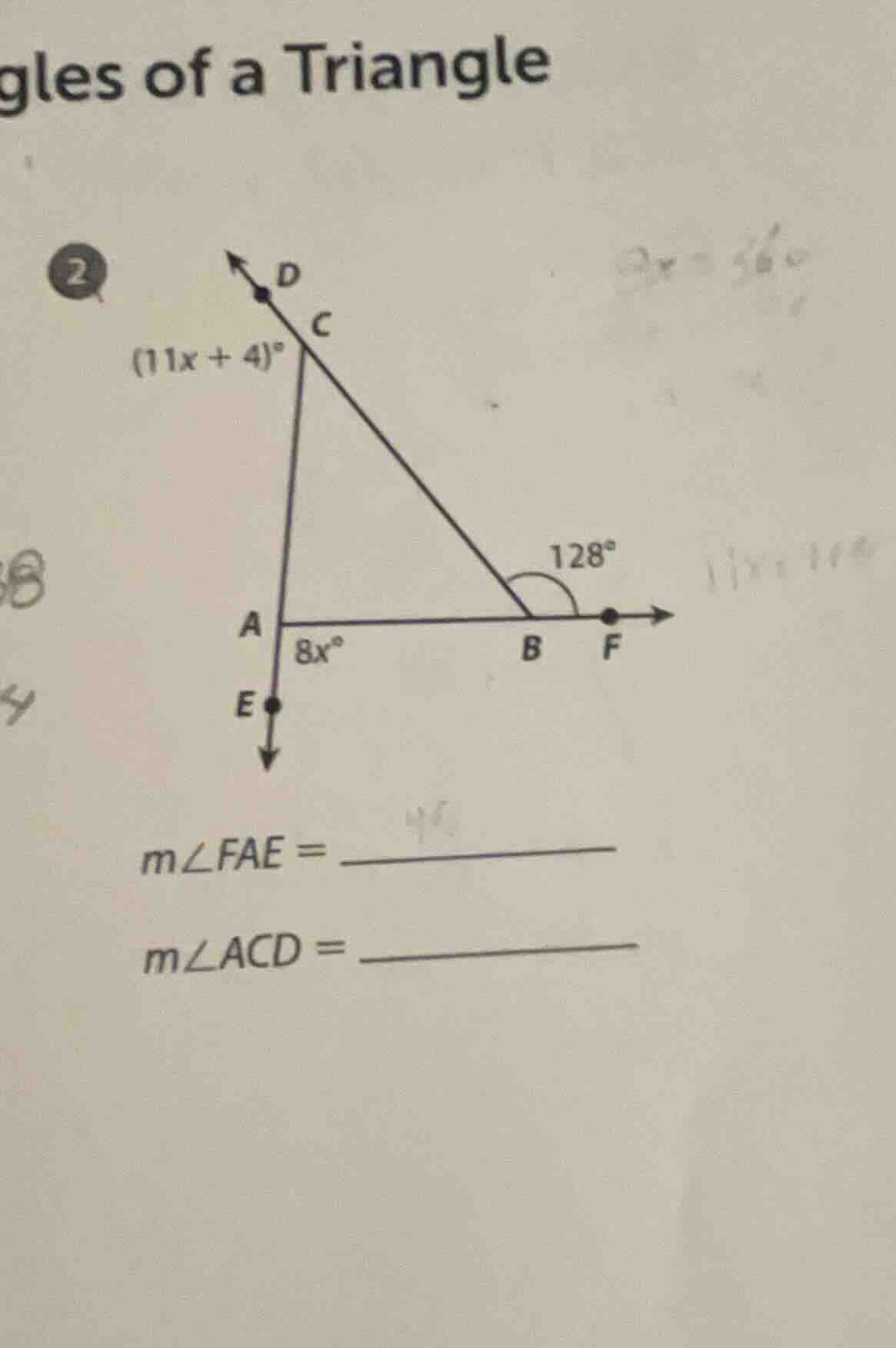 gles of a triangle 2 m∠fae = m∠acd =