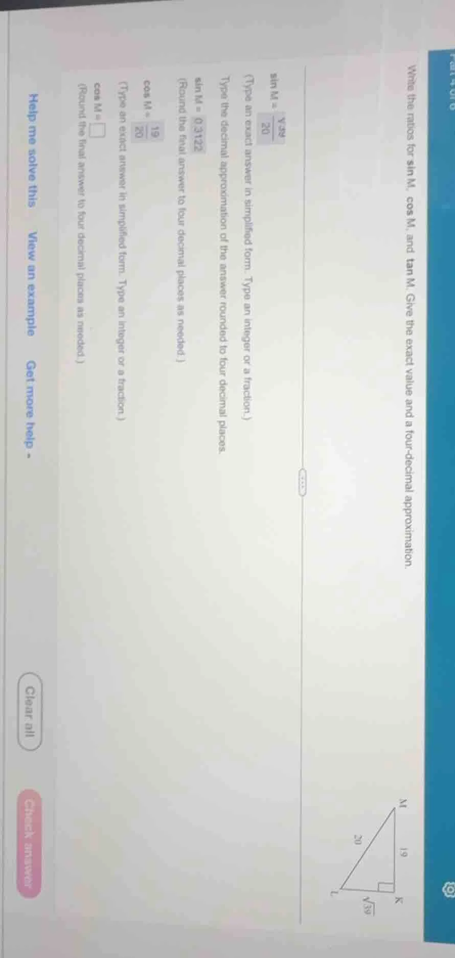 write the ratios for sin m, cos m, and tan m. give the exact value and …