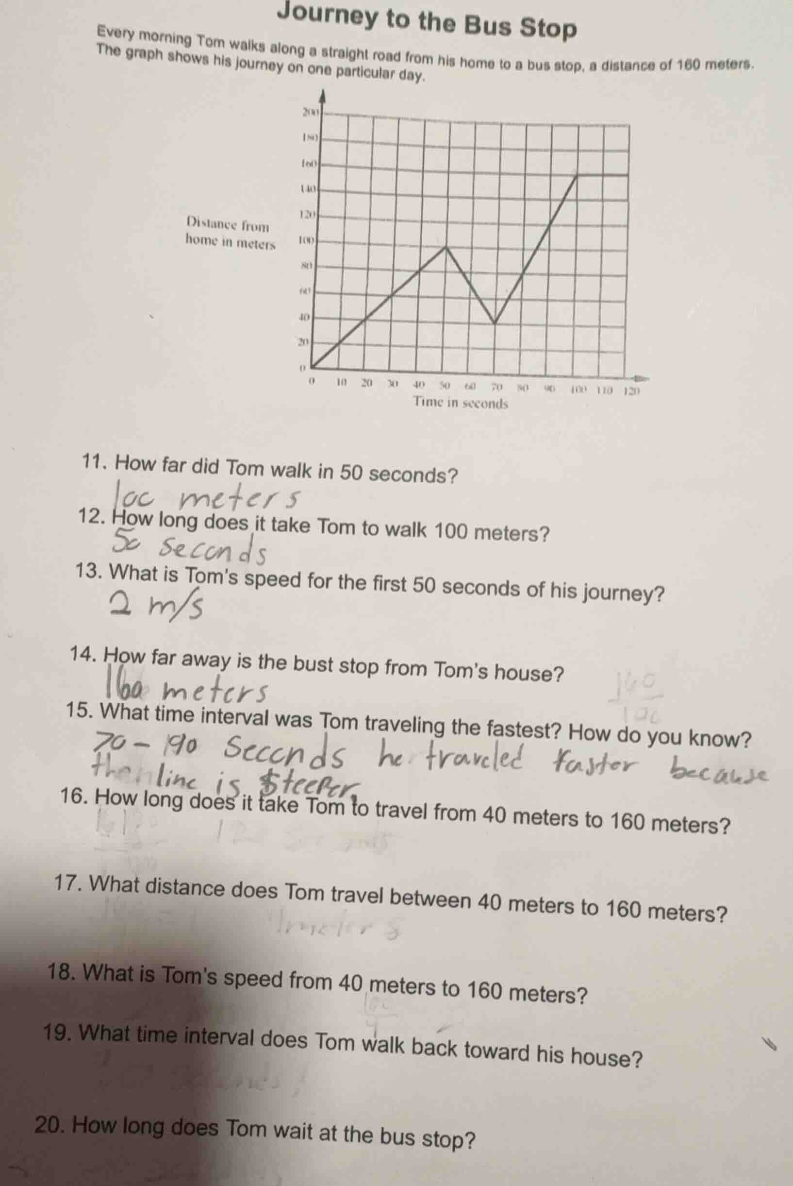 journey to the bus stop every morning tom walks along a straight road f…