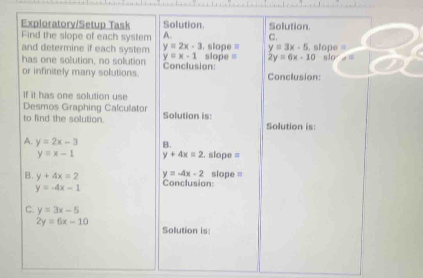 exploratory/setup task find the slope of each system and determine if e…