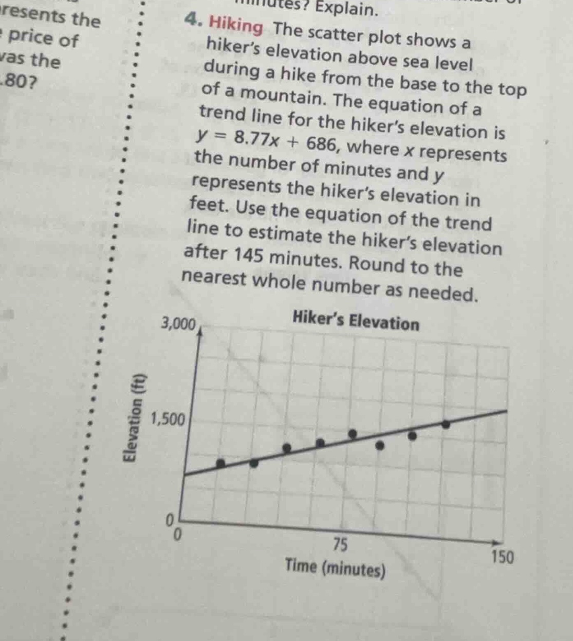 4. hiking the scatter plot shows a hiker’s elevation above sea level du…