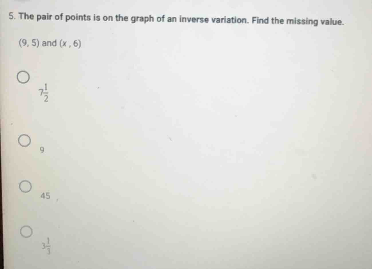 5. the pair of points is on the graph of an inverse variation. find the…