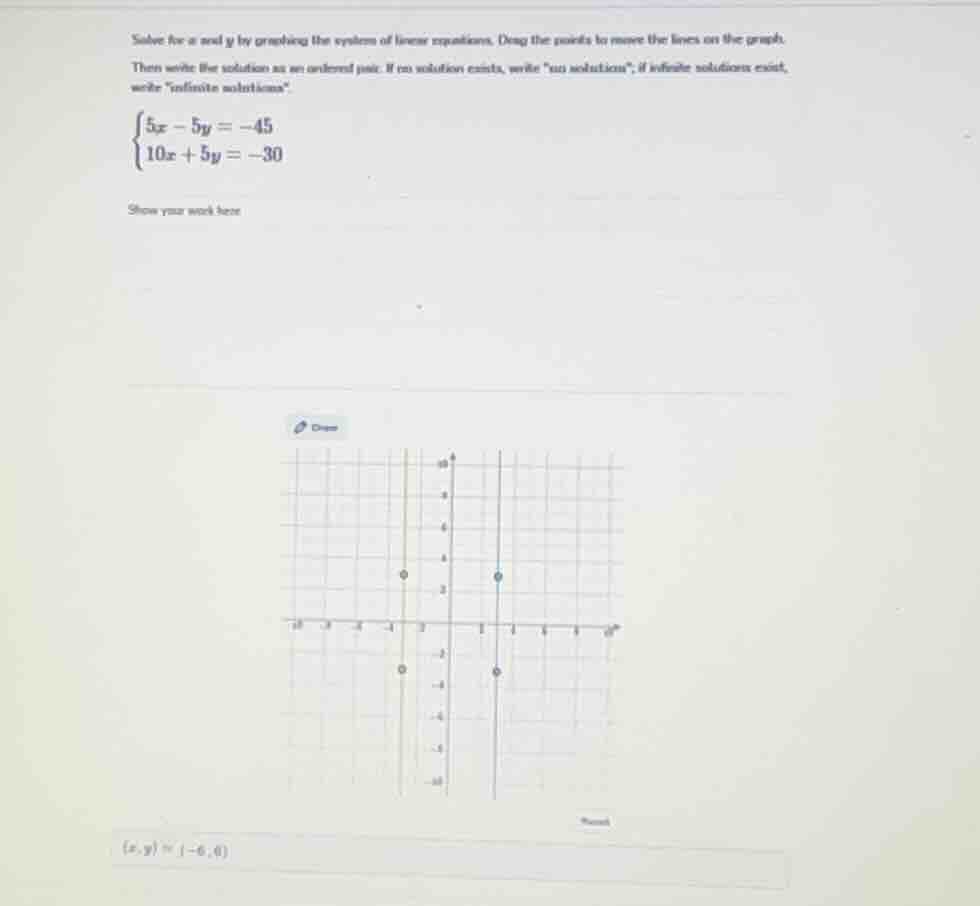 solve for x and y by graphing the system of linear equations. drag the …