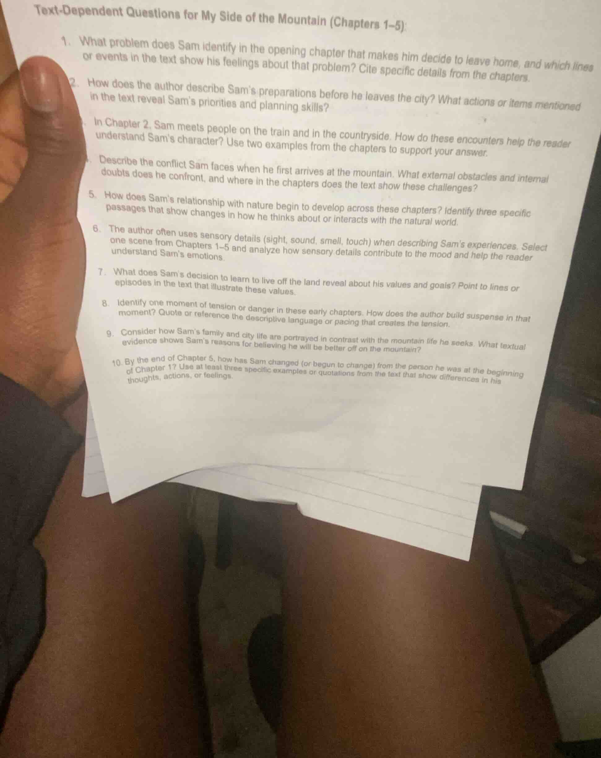 text-dependent questions for my side of the mountain (chapters 1–5): 1.…