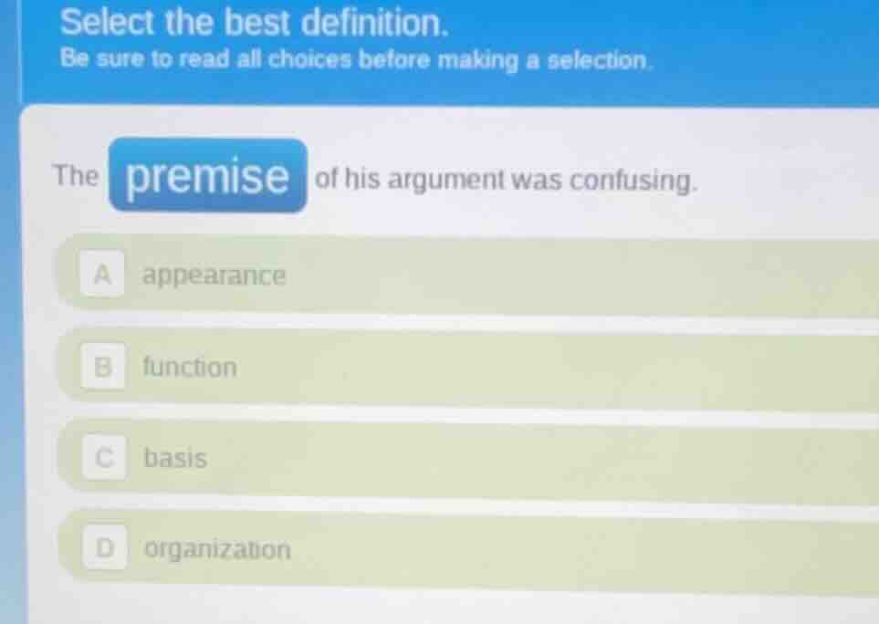 select the best definition. be sure to read all choices before making a…
