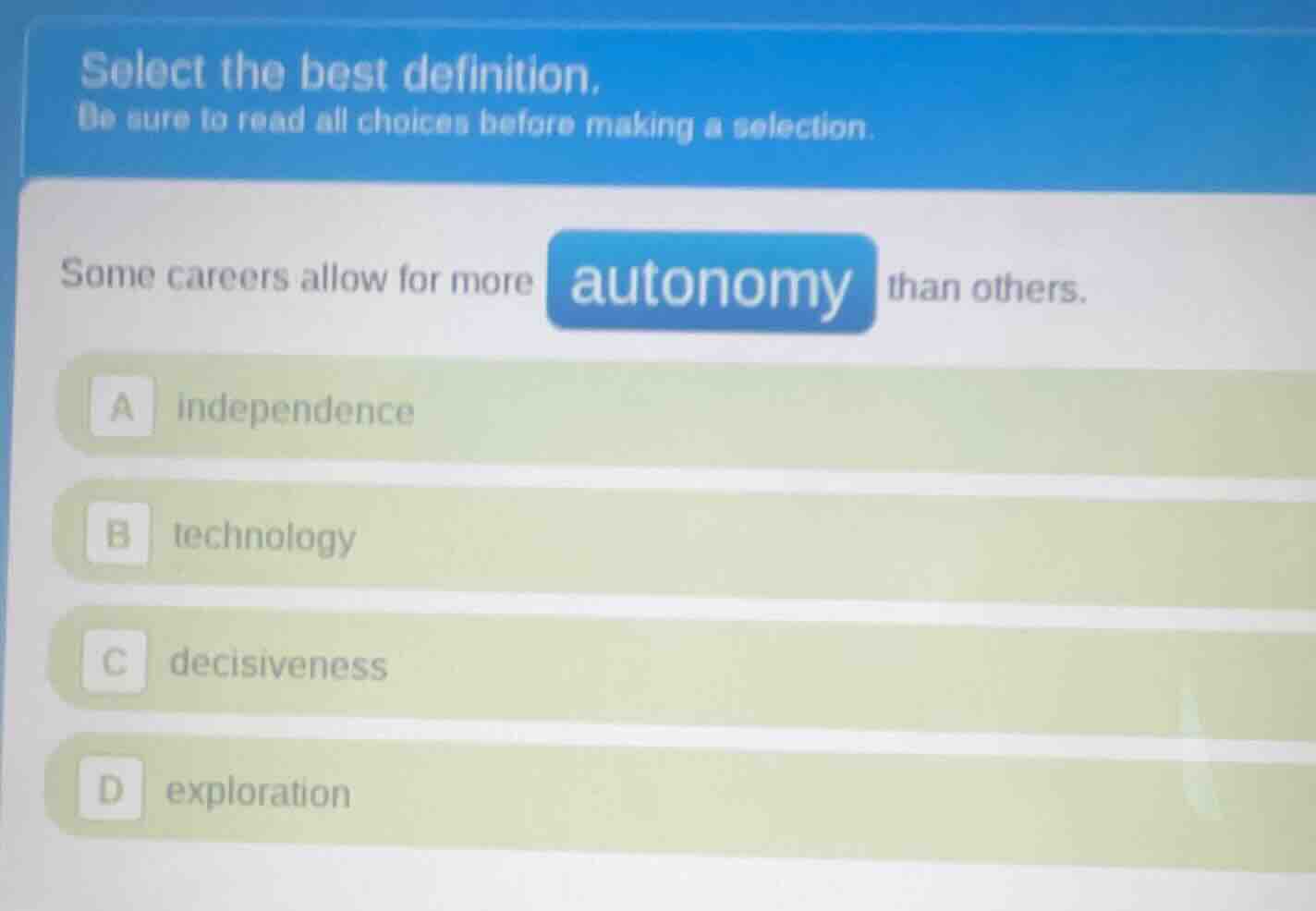 select the best definition. be sure to read all choices before making a…