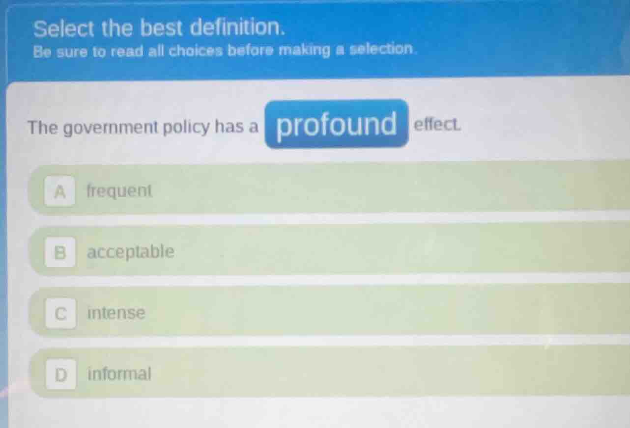 select the best definition. be sure to read all choices before making a…