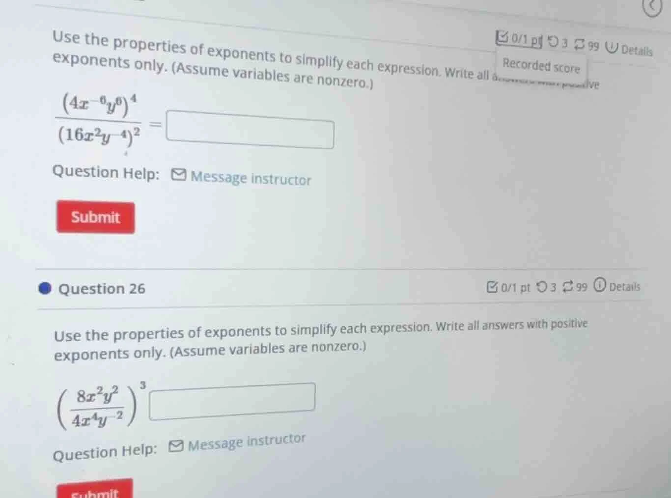 use the properties of exponents to simplify each expression. write all …