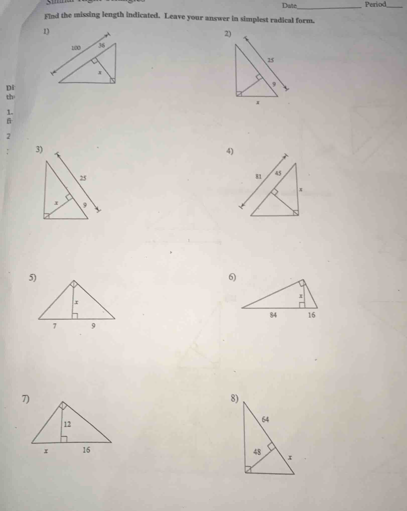 find the missing length indicated. leave your answer in simplest radica…
