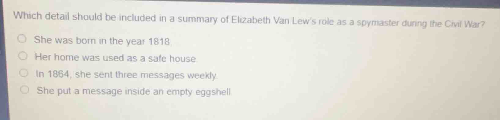 which detail should be included in a summary of elizabeth van lews role…