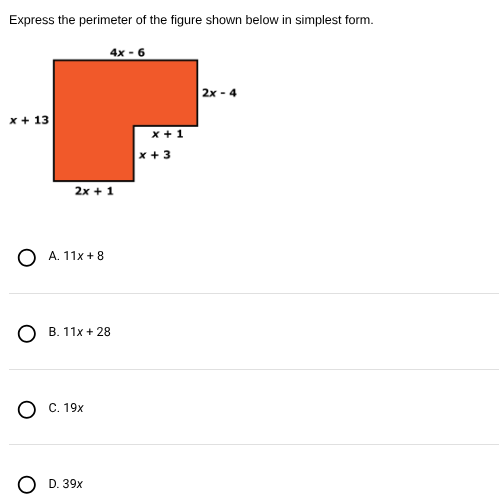 express the perimeter of the figure shown below in simplest form. figur…