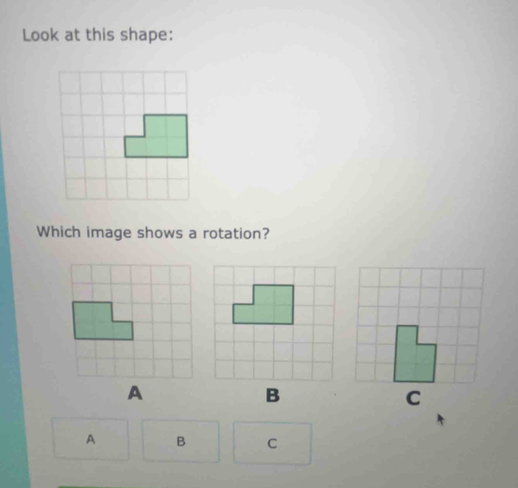 look at this shape: image of a green l - shaped figure on a grid which …