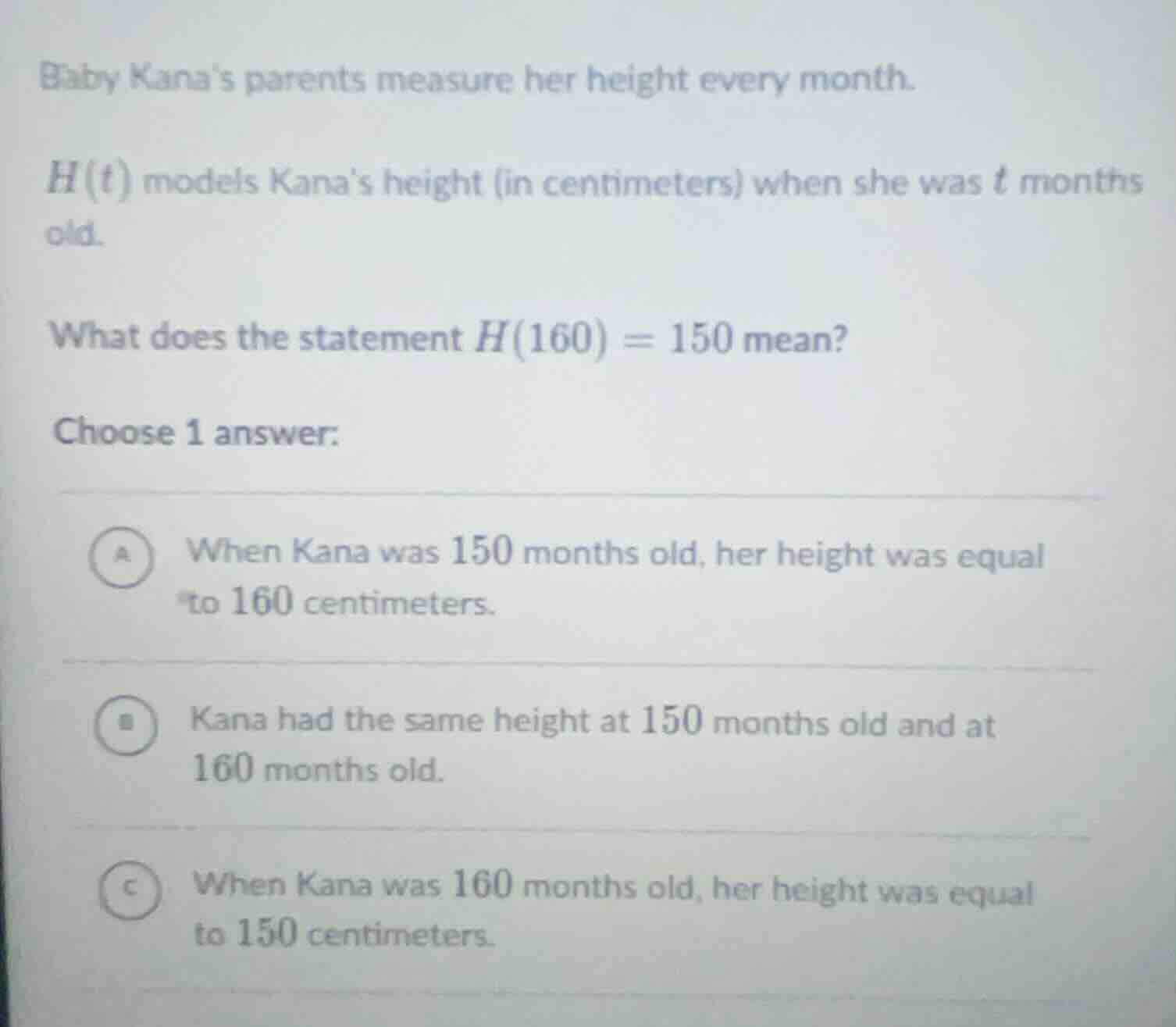 baby kana’s parents measure her height every month. h(t) models kana’s …
