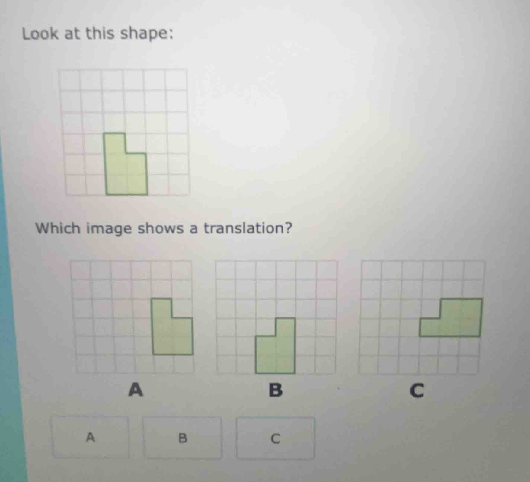 look at this shape: image of a grid with a green l - shaped figure whic…