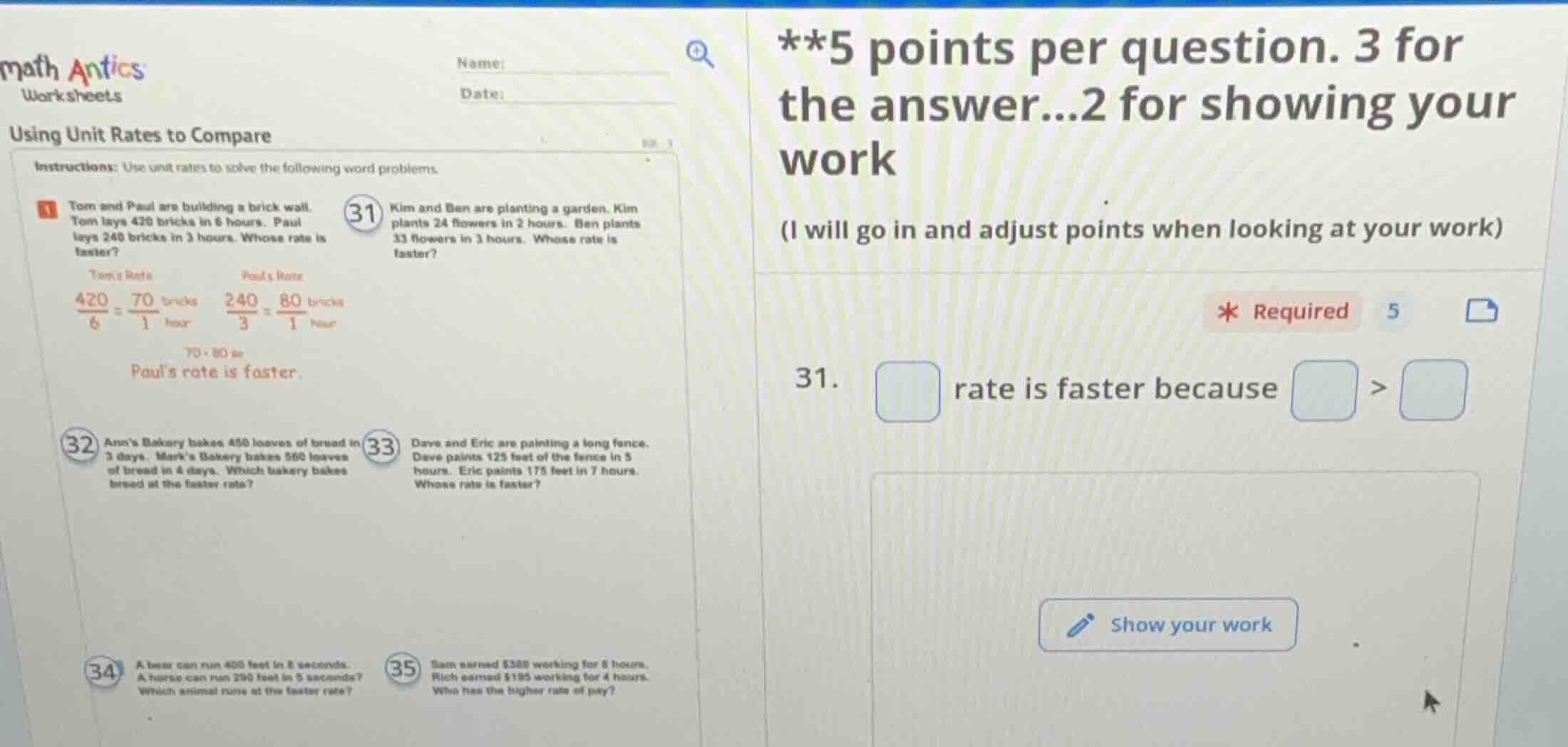 math antics worksheets using unit rates to compare instructions: use un…
