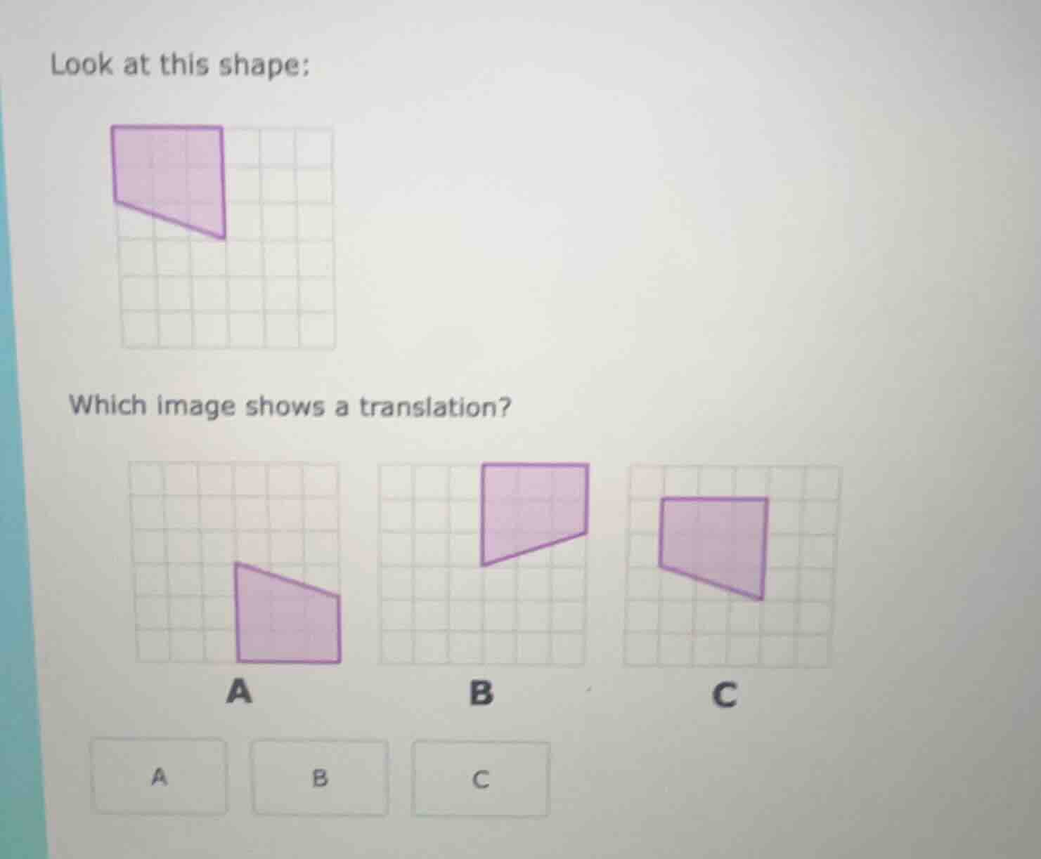 look at this shape; image of a purple quadrilateral on a grid which ima…