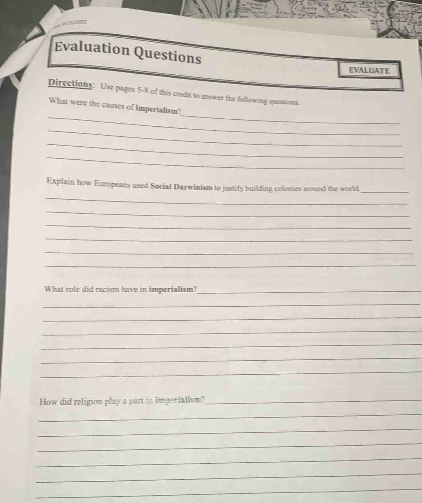 evaluation questions evaluate directions: use pages 5-8 of this credit …