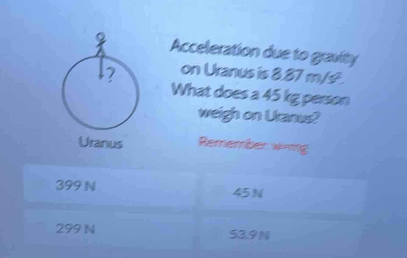 acceleration due to gravity on uranus is 8.87 m/s². what does a 45 kg p…
