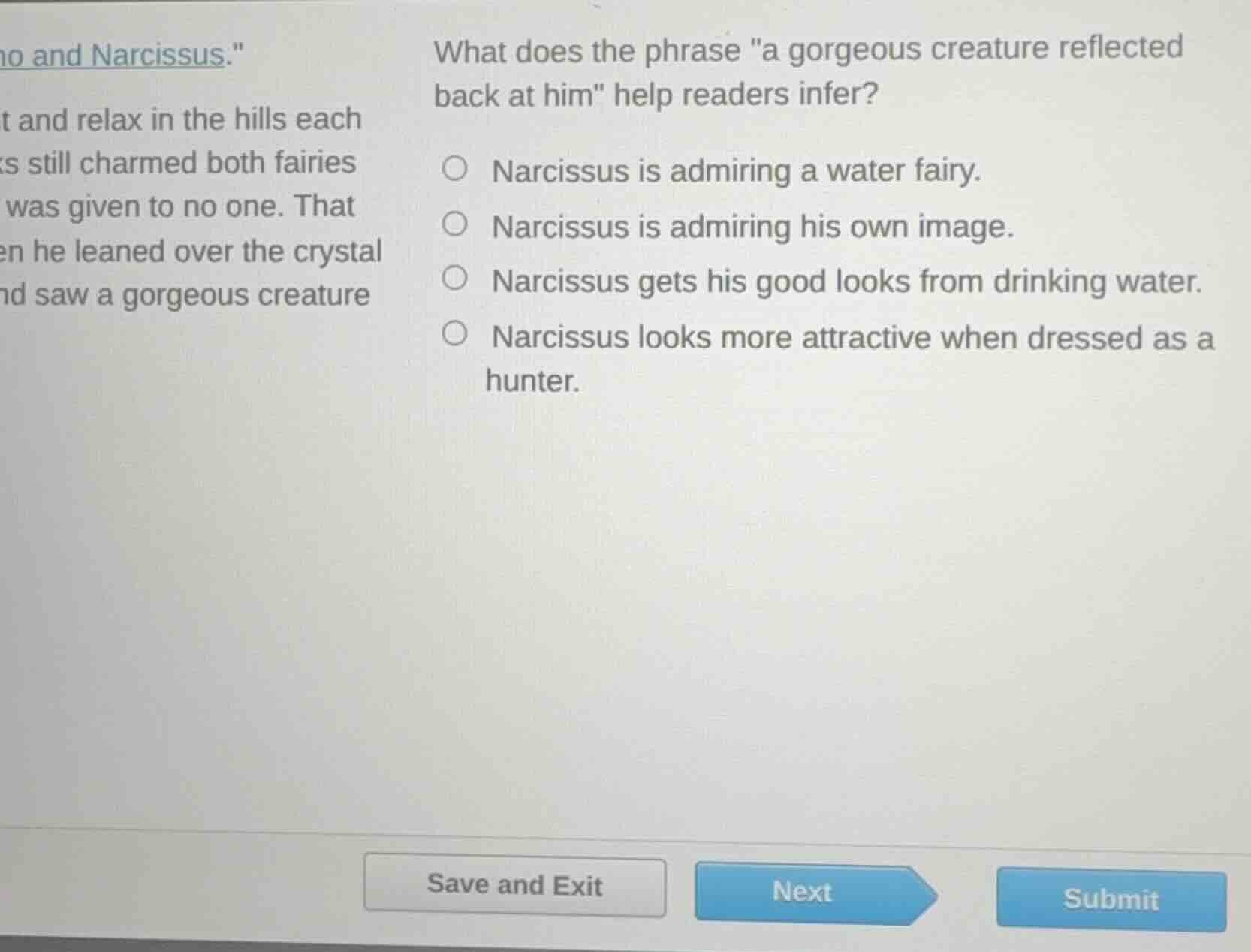 no and narcissus.\ what does the phrase \a gorgeous creature reflected …