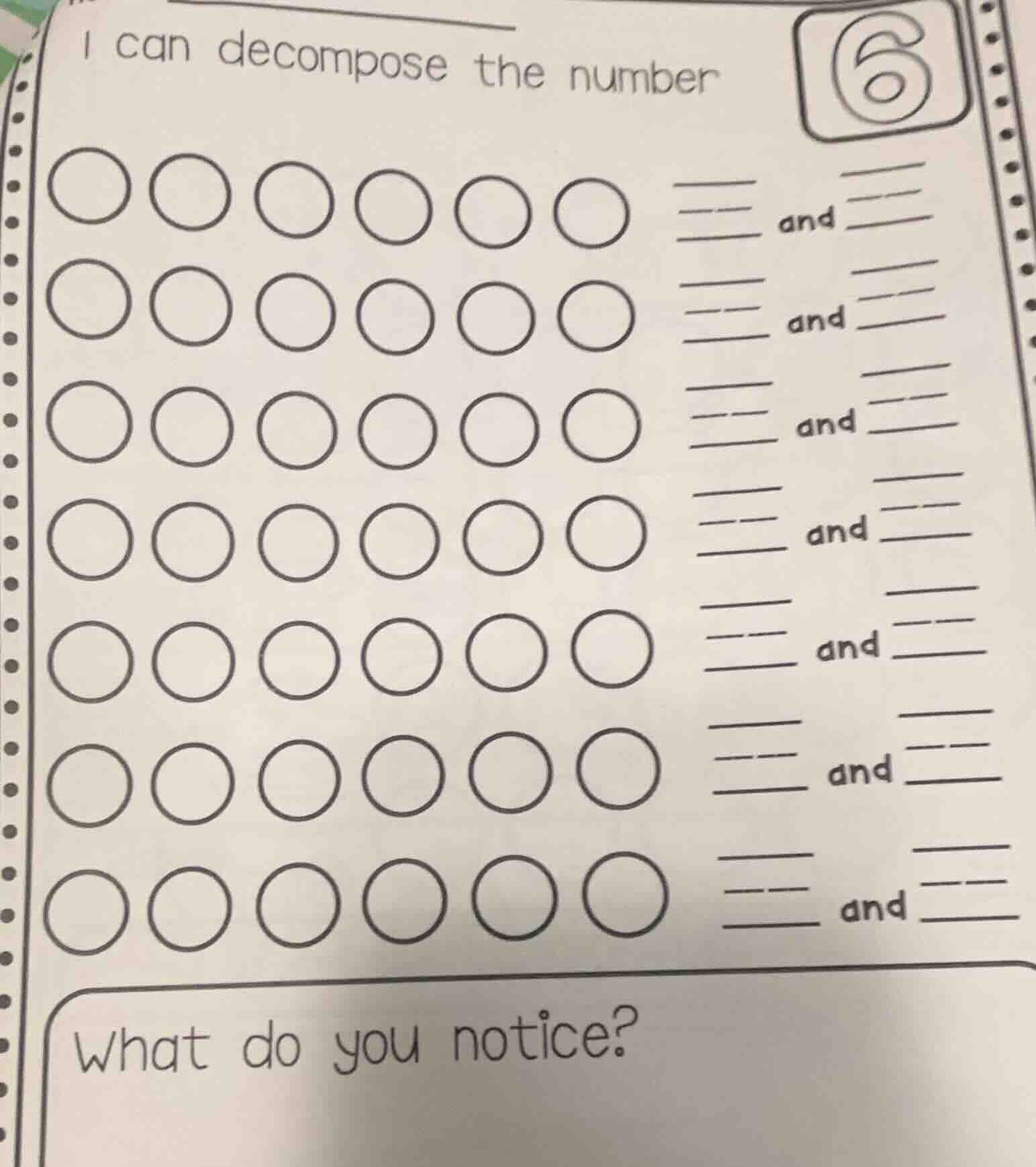 i can decompose the number 6 ____ and ____ ____ and ____ ____ and ____ …