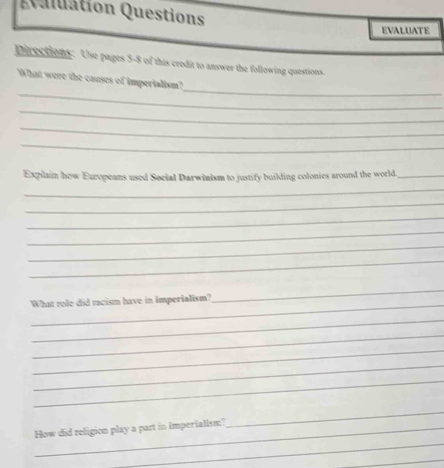 evaluation questions evaluate directions: use pages 5 - 8 of this credi…