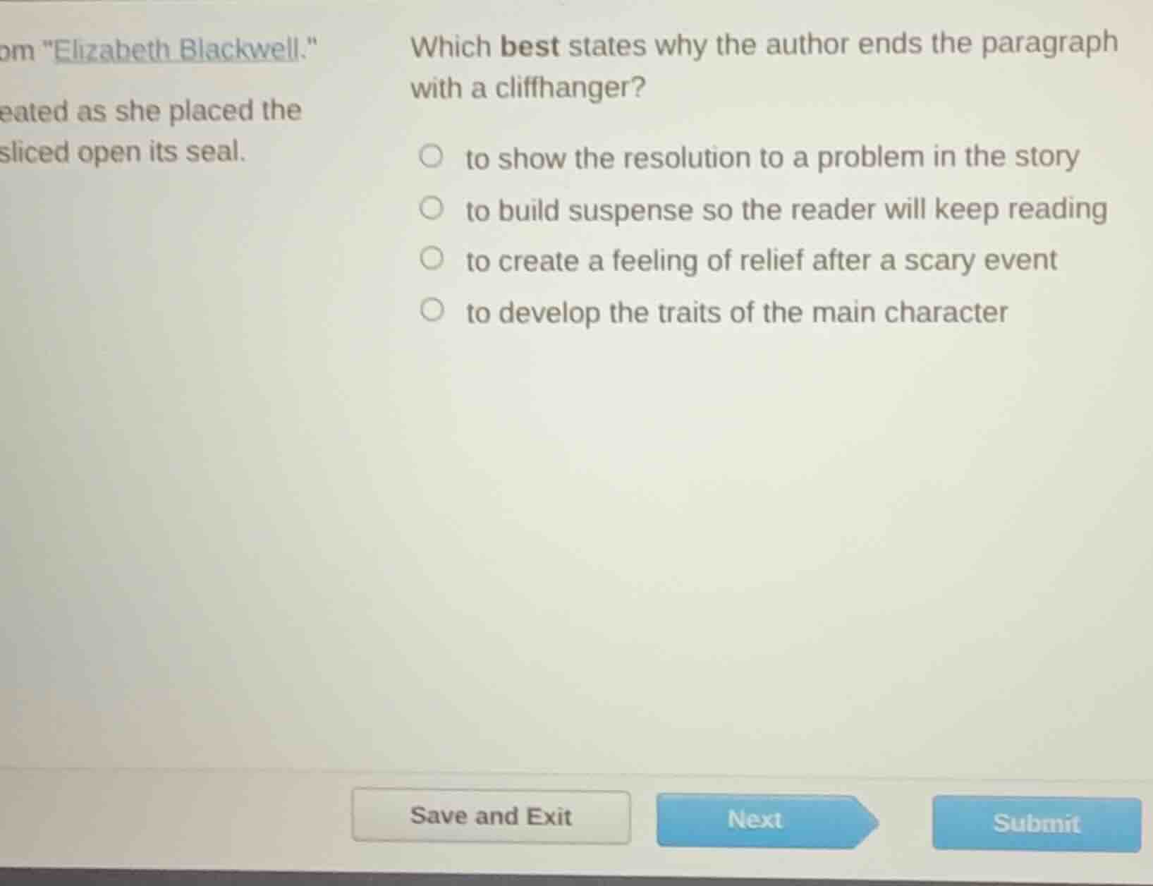 om \elizabeth blackwell.\ eated as she placed the sliced open its seal.…