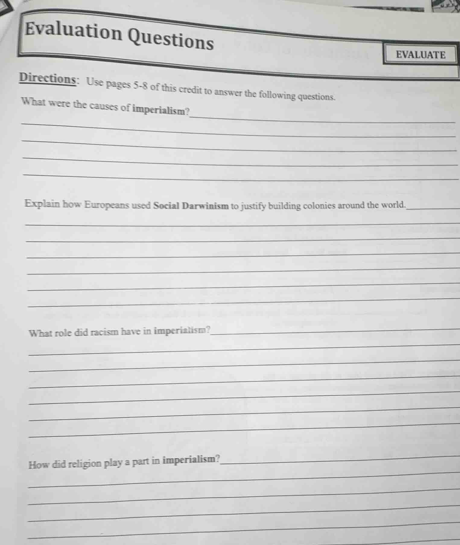 evaluation questions evaluate directions: use pages 5-8 of this credit …