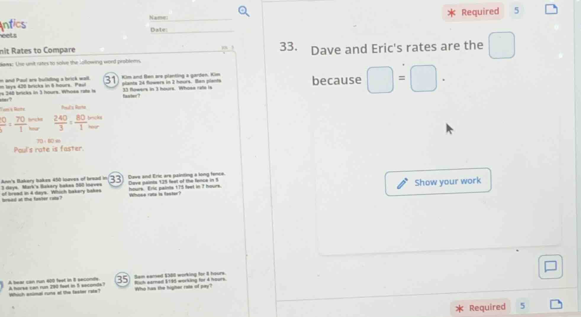 33. dave and eric are painting a long fence. dave paints 125 feet of th…