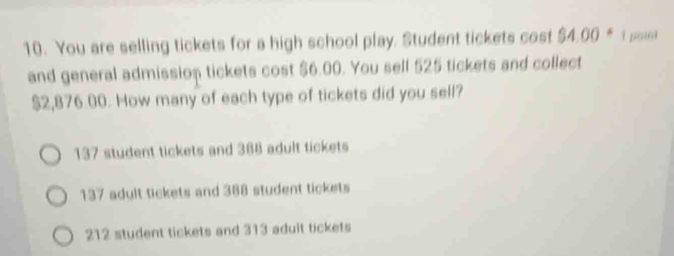 10. you are selling tickets for a high school play. student tickets cos…
