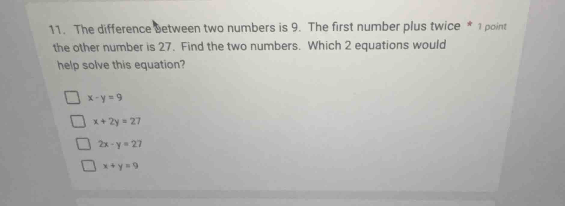 11. the difference between two numbers is 9. the first number plus twic…