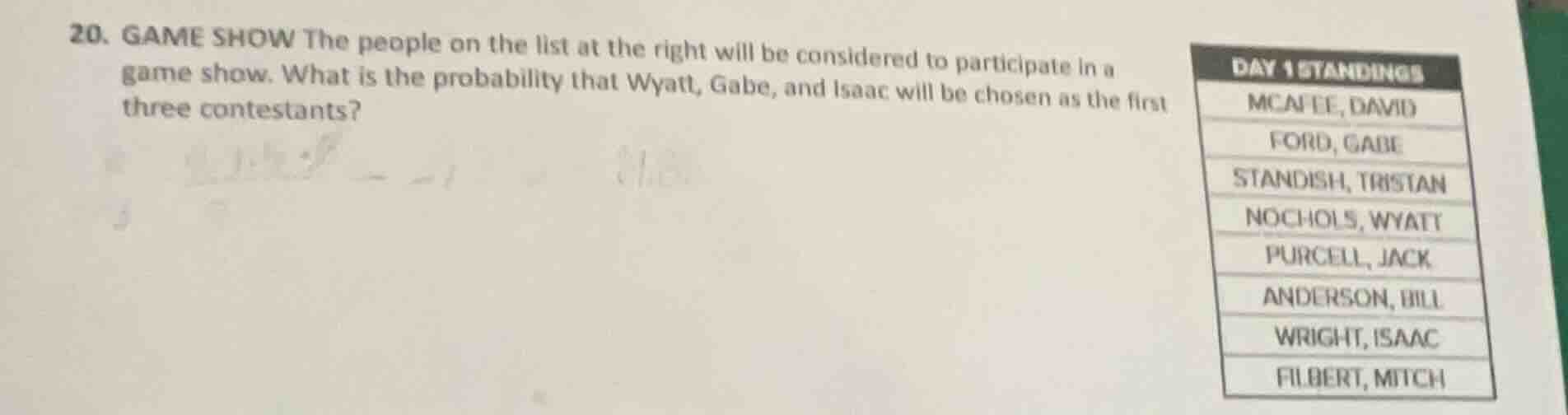 20. game show the people on the list at the right will be considered to…
