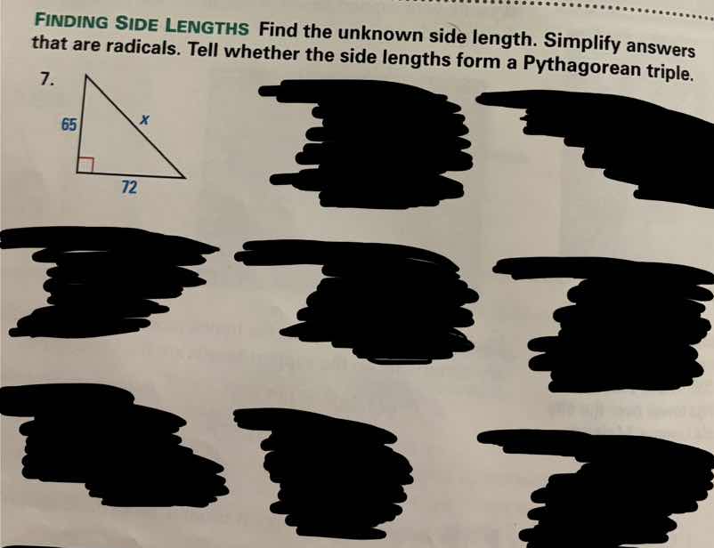 finding side lengths find the unknown side length. simplify answers tha…