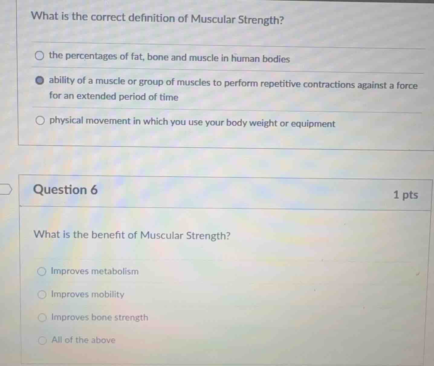what is the correct definition of muscular strength? ○ the percentages …