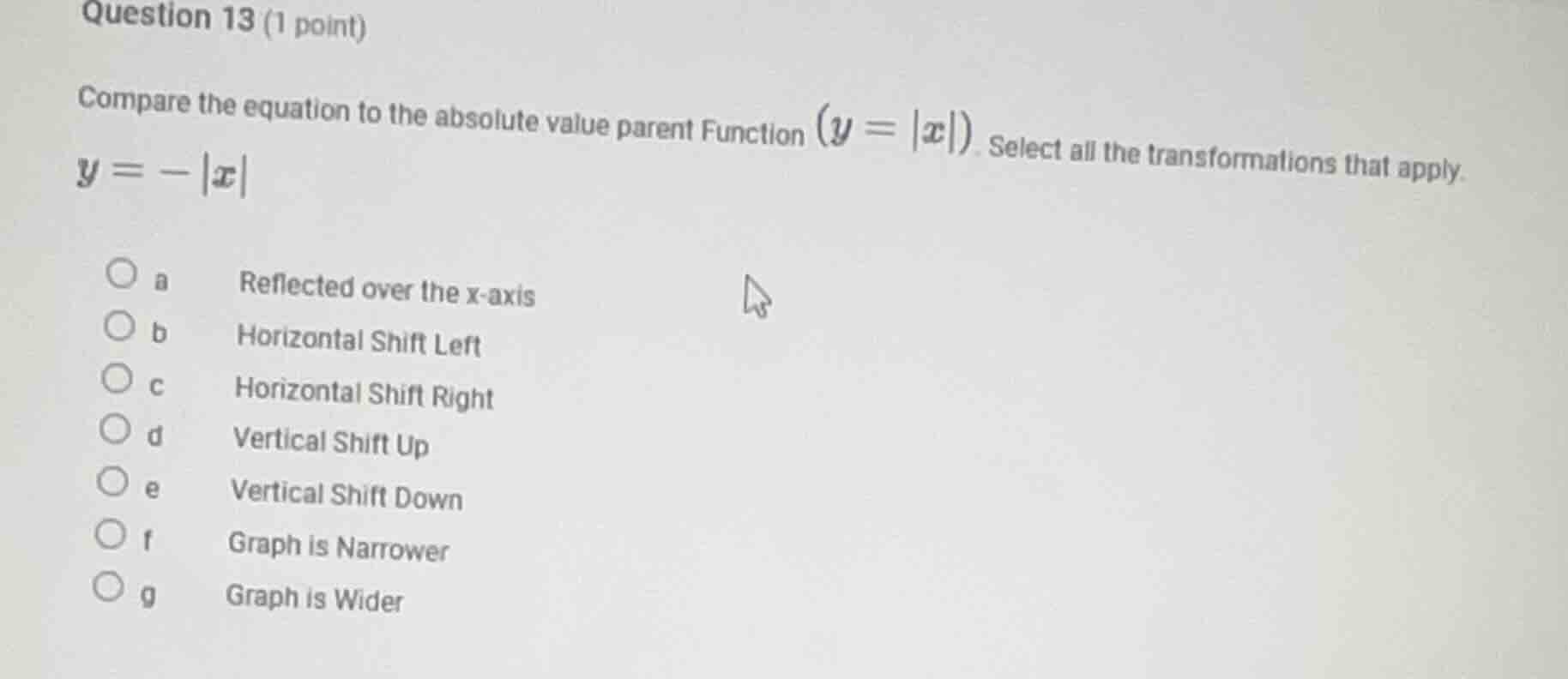 question 13 (1 point) compare the equation to the absolute value parent…