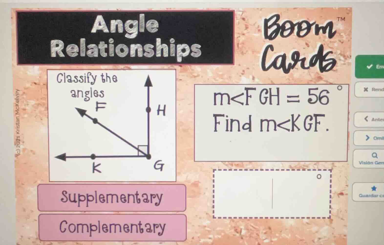 angle relationships boom cards classify the angles m∠fgh = 56° find m∠k…