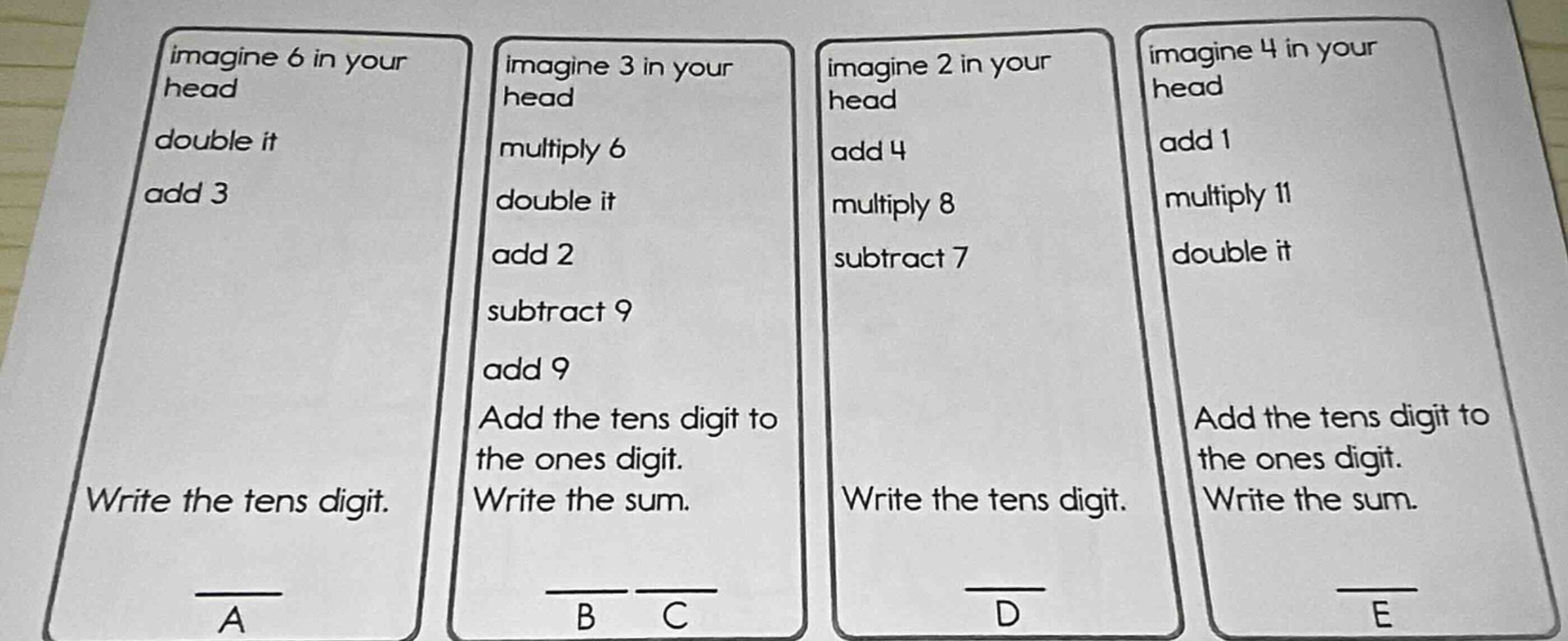 imagine 6 in your head double it add 3 write the tens digit. a imagine …