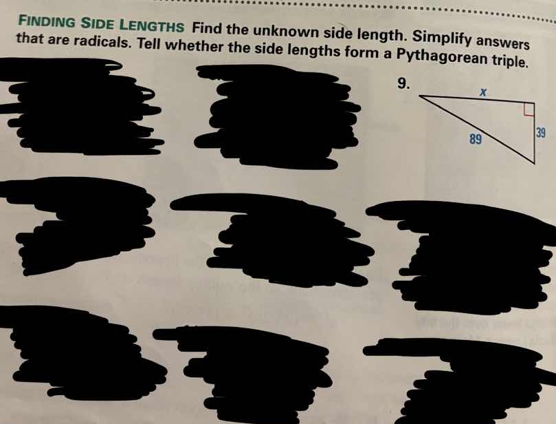 finding side lengths find the unknown side length. simplify answers tha…