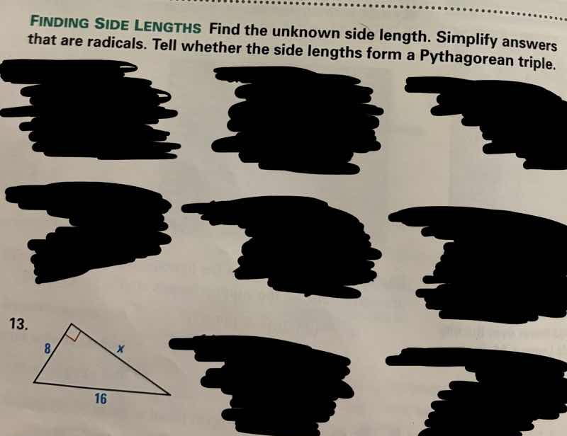 finding side lengths find the unknown side length. simplify answers tha…