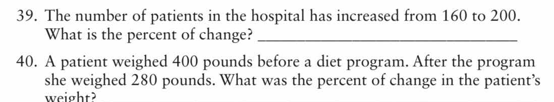39. the number of patients in the hospital has increased from 160 to 20…