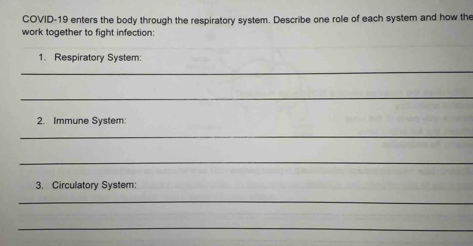 covid-19 enters the body through the respiratory system. describe one r…